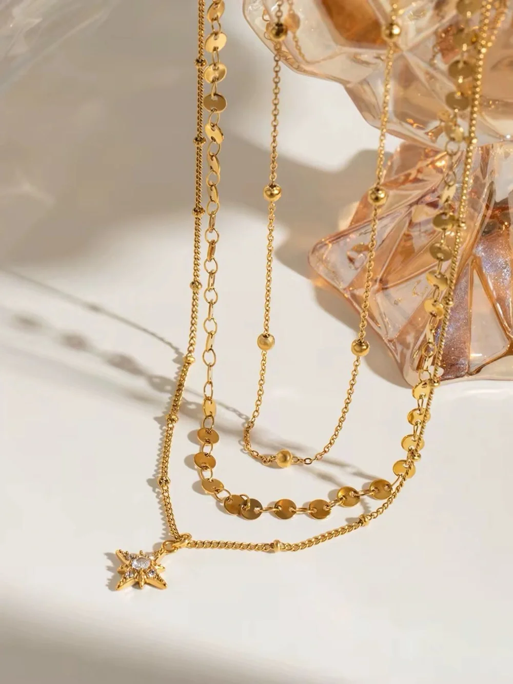 18K Gold Plated Layered Star Pendant Necklace - Picture 3 of 8